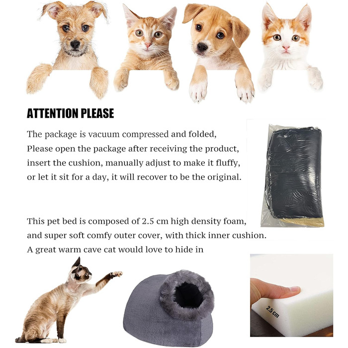 Кішка, маленький собака, зручне ліжко, лежанка-іглу для домашніх тварин, килимок, що можна прати, сірого кольору