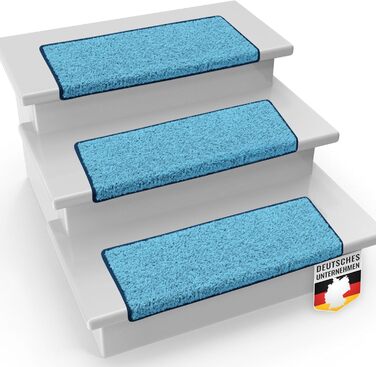 Casa Pura Shaggy Barcelona Stair Treads - 15 Piece Set | Non-Slip, Soft Plush Carpet for Stairs | 65 x 23.5 in | Blue