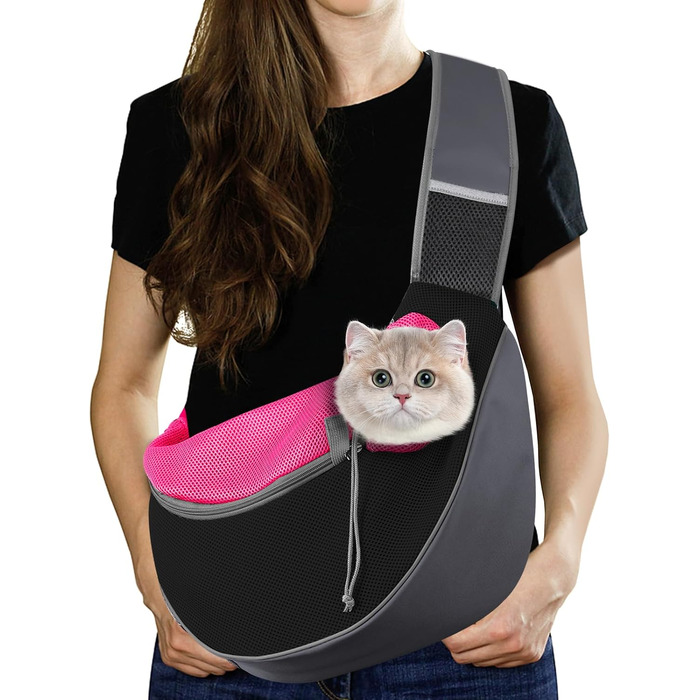 Pawaboo Сумка-переноска для собак, оновлена версія з кишенею для телефону, регульована сумка на плечі для собак, переноска для тварин для прогулянок на відкритому повітрі, чорна (Magenta-2025 Upgedated, S)