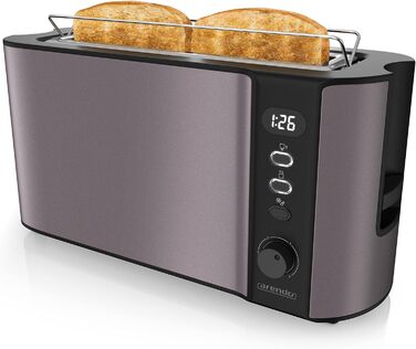 Arendo - 2-Slice Long Slot Toaster - Defrost Function - 1000W - Double-Walled Housing - Integrated Bun Tray - Browning Levels 1-6 - Display with Remaining Time Display D: Silvergrey