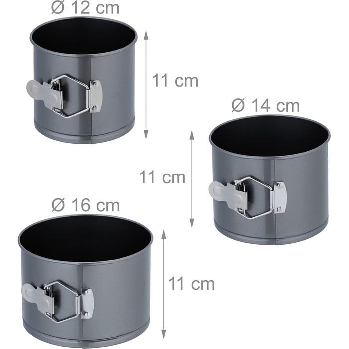 Набір форм для випічки Relaxdays, 5 шт., діаметр 12-20 см, сталь, антипригарне покриття, круглі, антрацит