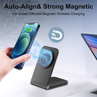 Бездротовий зарядний пристрій MagSafe, складаний, швидка зарядка, сумісний з iPhone 17/16/15/14/13/12, AirPods 3/2/Pro 2/Pro, чорний