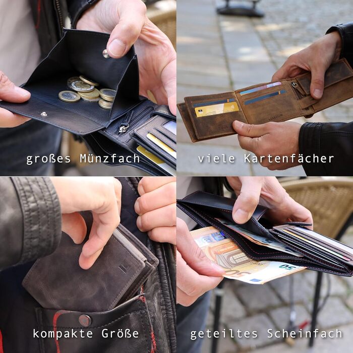 LEDEROW Wallet for Men Leather Black-Red - Crossbody Wallet including Gift Box - Men's Portofolio RFID Protection with Coin Pocket - Wallet Purse Leather Man Large (Black-Red)