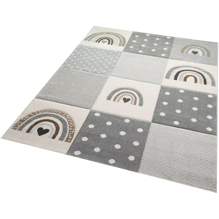 Dreamy Rug Children's Room Rug Play Rug Rainbow Dots Hearts Beige Gray Cream Size 160x230 cm