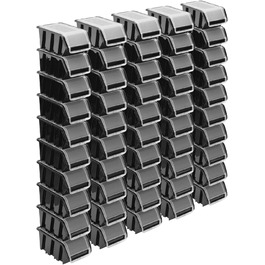 Stackable Boxes Set – 50 x Stackable Boxes with Lid 155x100x70 mm – Transparent Storage Boxes, Black