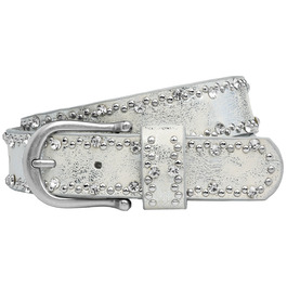 Жіночий ремінь Caspar GU292 сріблястого кольору з непомітним декором зі страз та заклепок, розмір 105-115 см