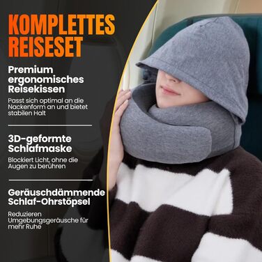 Подушка для шиї в літак, авто: 100% бавовна, Memory Foam, зручна, легка, повний набір для подорожей (маска для сну, беруші) - (Sakura Pink, Hooded Pro)