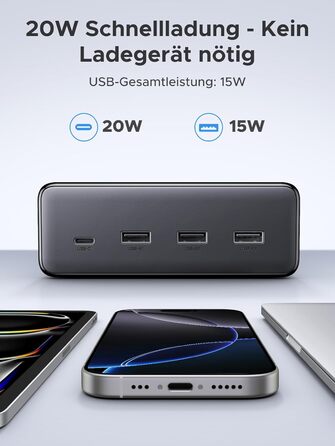 Мережевий фільтр UGREEN 10-в-1 з USB, подовжувач з 20W швидкою зарядкою USB-C, захист від перенапруги, 3680 Вт, кабель 1.5 м, для офісу та дому