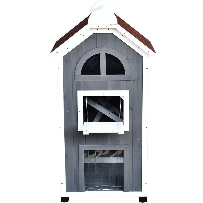 Будинок для котів PawHut на вулицю, 2-поверховий, з теневого дерева, сірий, 59 x 55 x 109 см