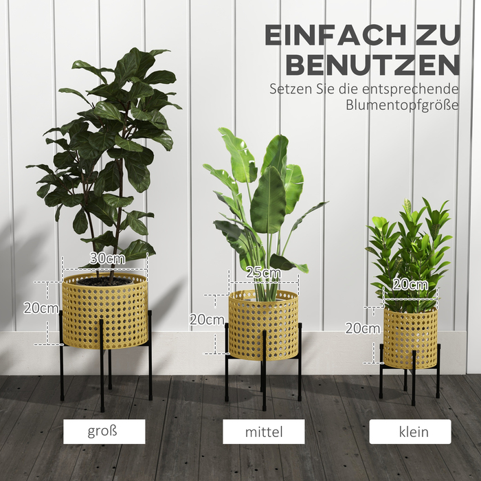 Outsunny 3-Piece Plant Stand Flower Stand with Rattan Look Made of Steel in Gold for Indoor & Outdoor