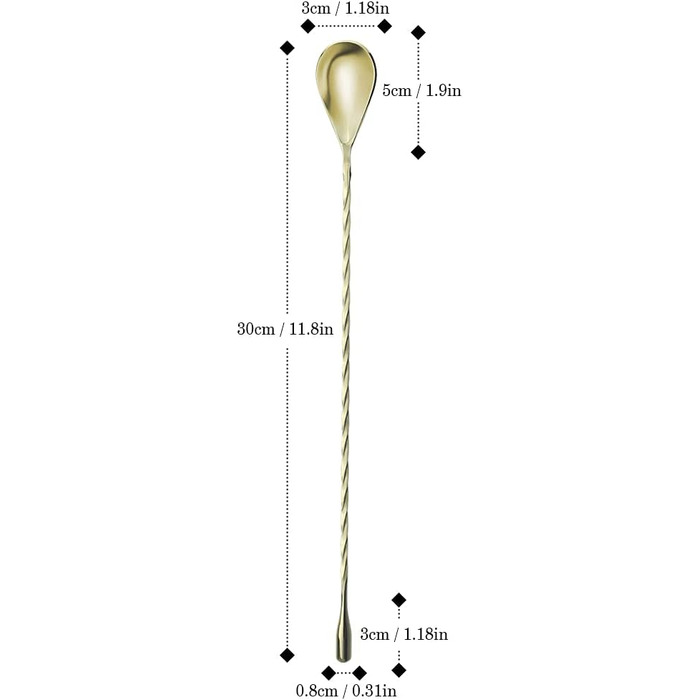 Якісний барний мішалка для коктейлів YFWOOD з нержавіючої сталі, довгий руків'я, стильний спіральний дизайн, ідеально для барменів та дому (Золотий)