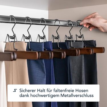 Дерев'яні клемні вішалки для штанів SUITS VIENNA, 8 шт, 28 см, з металевим затискачем, антиковзкі, темний горіх