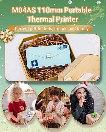 Phomemo Mini M04AS: Портативний Термопринтер Bluetooth для iOS/Android, 15/53/80/110 мм, 300DPI, для документів, фото, етикеток