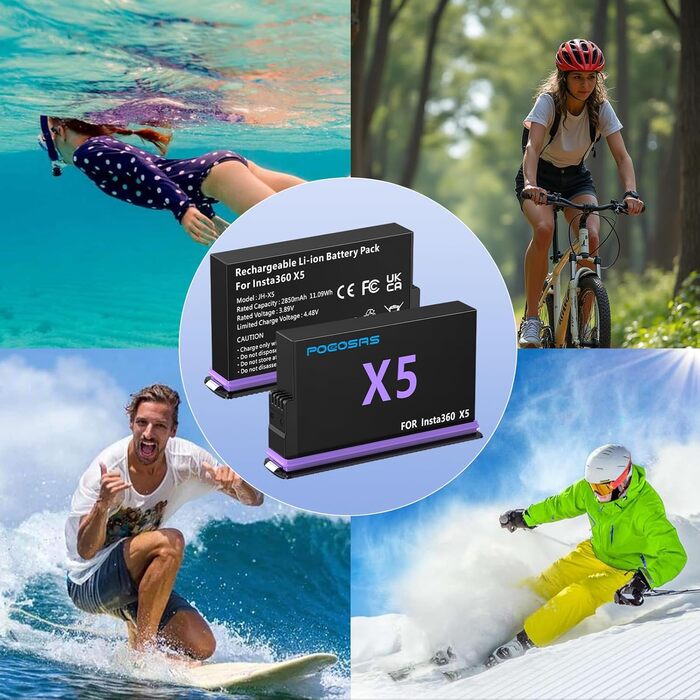 Акумулятор Insta360 X5, 2 шт., 2850mAh, з зарядним пристроєм Type-C, сумісний з Insta360 X5