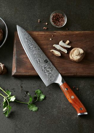 XINZUO 21cm Damascus Chef's Knife - 67 Layer Damascus Steel Gyuto Knife for Meat, Fish & Vegetables - Professional Handcrafted Kitchen Knife with Ergonomic Rosewood Handle