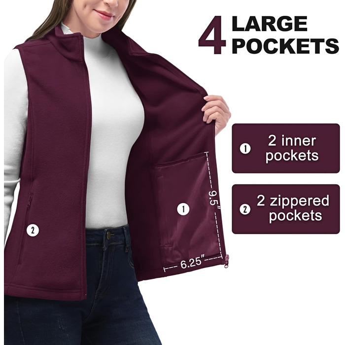 Жіноча флісова жилетка 38 розміру, темно-червоного кольору, з кишенями та блискавкою. Легка та зручна для активного відпочинку.