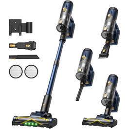 Бездротовий пилосос Vexilar V12 Akku: 50 хв роботи, 50 kPa, 450W, антизаплутування, легкий, безщітковий мотор, для твердих поверхонь, килимів, шерсті тварин, синій