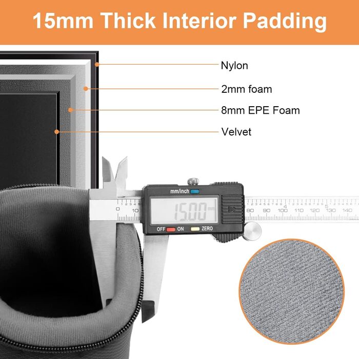 Чохол для об'єктива Arvok, 4 розміри, неопрен, водонепроникний, захисний, для фотооб'єктива, 15 мм, чорний