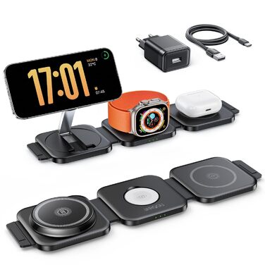 Зарядна станція JARGOU 3-в-1 для Apple: iPhone, Apple Watch, AirPods Pro (MagSafe) - чорна