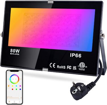 DUSKTEC LED Floodlights Outdoor RGB, Colorful Floodlight 80W, Dimmable Outdoor Floodlight with APP, Outdoor Bluetooth Floodlight with Plug Color Changing Warm White, Tree Floodlight IP66 Waterproof for Garden
