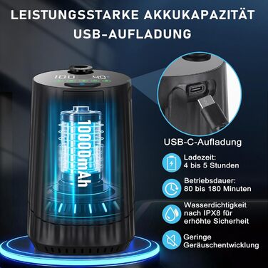 Набір для душу в кемпінг Tipkook з насосом, 10000mAh, цифровий дисплей, для відпочинку, подорожей, миття тварин та авто, чорний