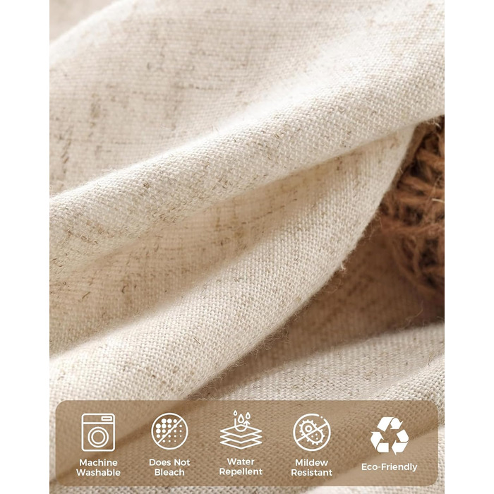 Штора для душу 180x180 см Бежева, Льняна текстура - Водонепроникна, з обтяженим краєм, 12 кілець, для ванної кімнати