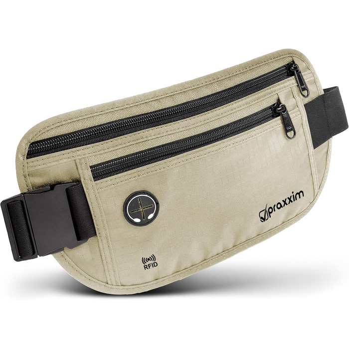 Сумка на пояс для подорожей: захист від крадіжок, RFID-захист, плоска, під одяг, для жінок та чоловіків (Бежева)