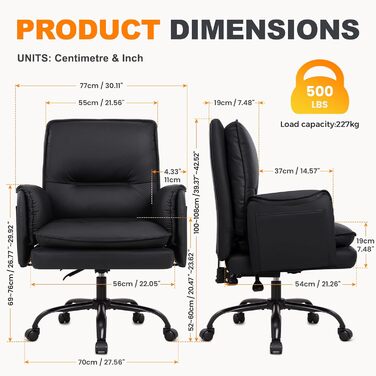 Офісний крісло IWMH з PU шкіри, ергономічне, регульоване, з підлокітниками та реклінером (90-135°), чорне