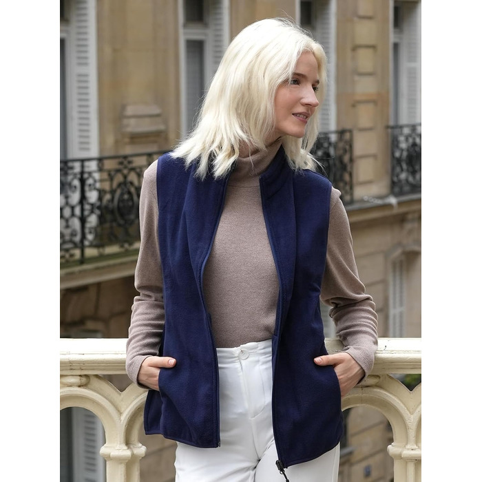 Жіноча флісова жилетка Fuinloth, легка, без рукавів, зі стійким коміром та кишенями на блискавці, колір: морський, розмір L