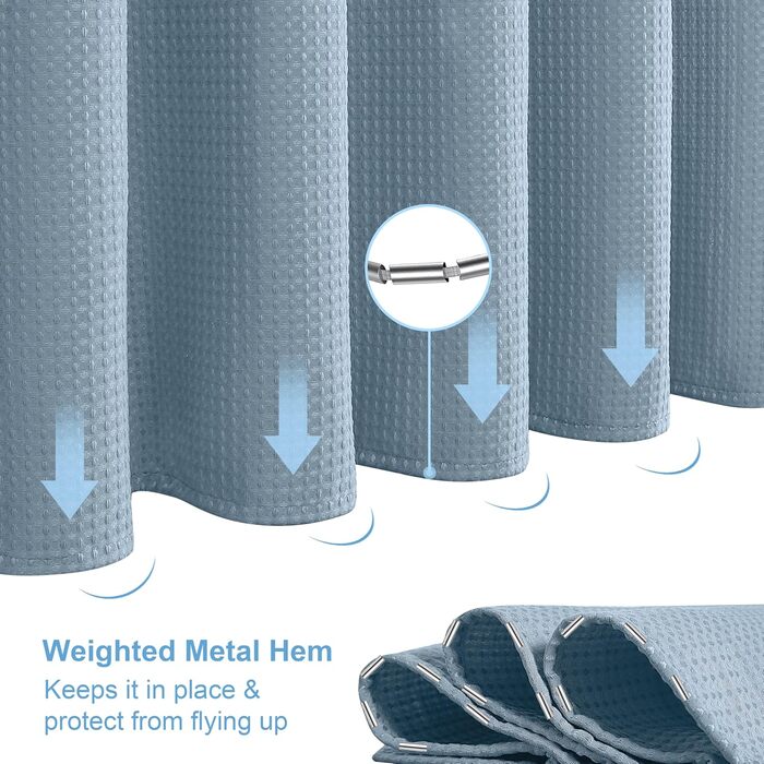 Штора для ванної кімнати Waffel з кільцями, 182x182 см, біла (вафельний малюнок, блакитний місячне світло), водовідштовхувальна, антигрибкова