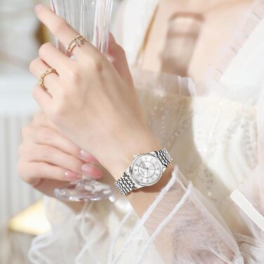 Жіночий годинник з арабськими цифрами, маленьке циферблат, Easy Read, з датою, з нержавіючої сталі, водостійкий, сріблястий браслет, біле циферблат (8102g)