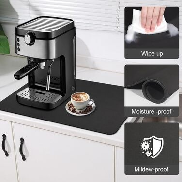 Килимок для кавомашини Kaffeematte чорний 40x60 см, вологопоглинаючий, з гумовою основою