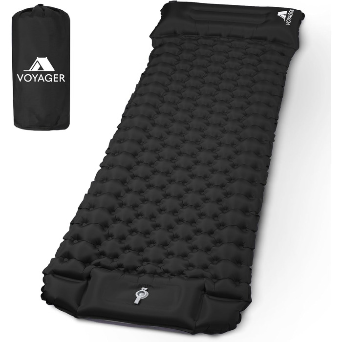 Килимок для кемпінгу Voyager Single Ultraleicht: самонадувний, легкий, для одного, з сумкою (чорний)