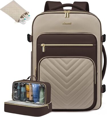 LOVEVOOK Рюкзак для ручної поклажі, 40L, рюкзак для жінок, водонепроникний, відділення для ноутбука 17 дюймів, для подорожей, роботи, хайкінгу, оливково-зелений/бежевий