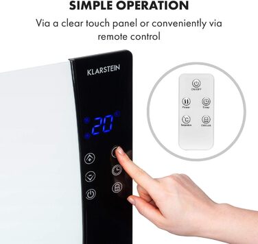 Конвектор Klarstein Lindholm з LED-дисплеєм, керуванням Touch-Panel та пульт дистанційного керування, 1000/2000 Вт, термостат, захист від перегріву, білий