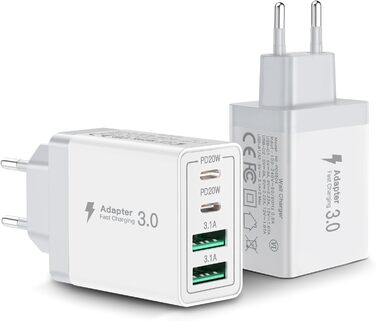 Подвійний зарядний пристрій USB-C Aioneus 40W з 4 портами PD+QC, багатопортовий адаптер живлення для iPhone 15, Samsung та інших смартфонів