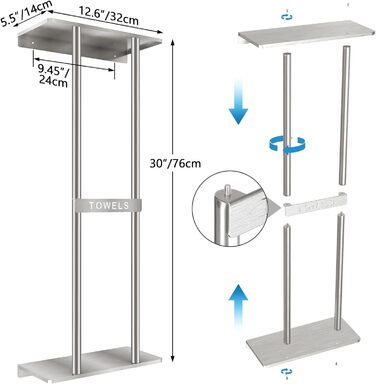 Тримач для рушників на стіну, велика полиця для рушників у ванну кімнату, металева підставка для гостей, сріблястого кольору (30 дюймів)