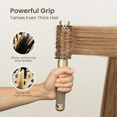 Кругла щітка для волосся AIMIKE з термокерамікою та іонізацією, з щетиною кабана для укладання, створення локонів та блиску (діаметр 2.5 см)