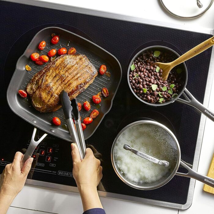 KitchenAid 80129 Harteloxierte Induction Non-Stick Cookware Set, Pots and Pans, Aluminum, Matte Black Cookware Set (10-Piece)