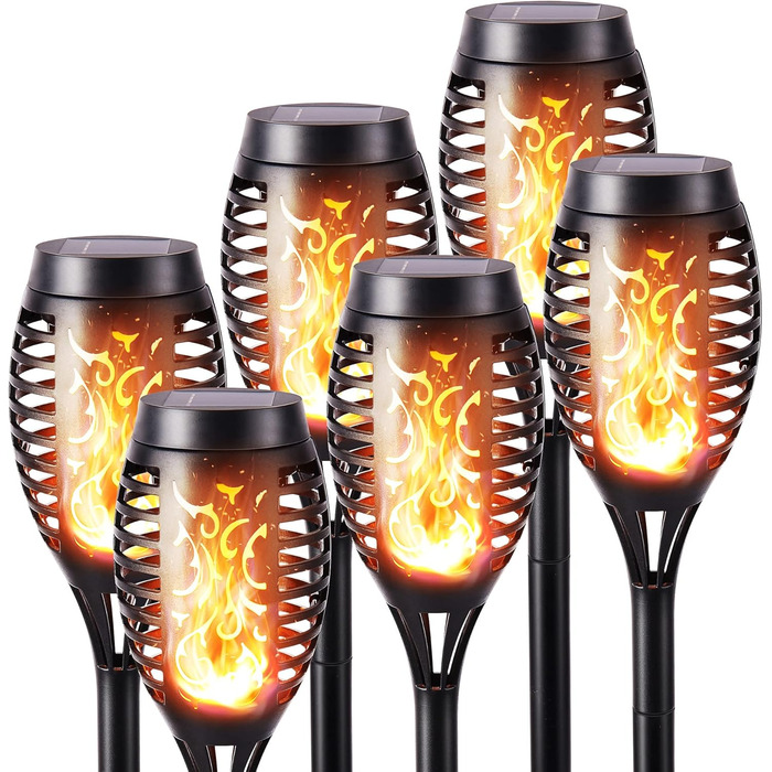 Geemoo Outdoor Solar Lights - Set of 6 Garden Torches with Realistic Flame Effect