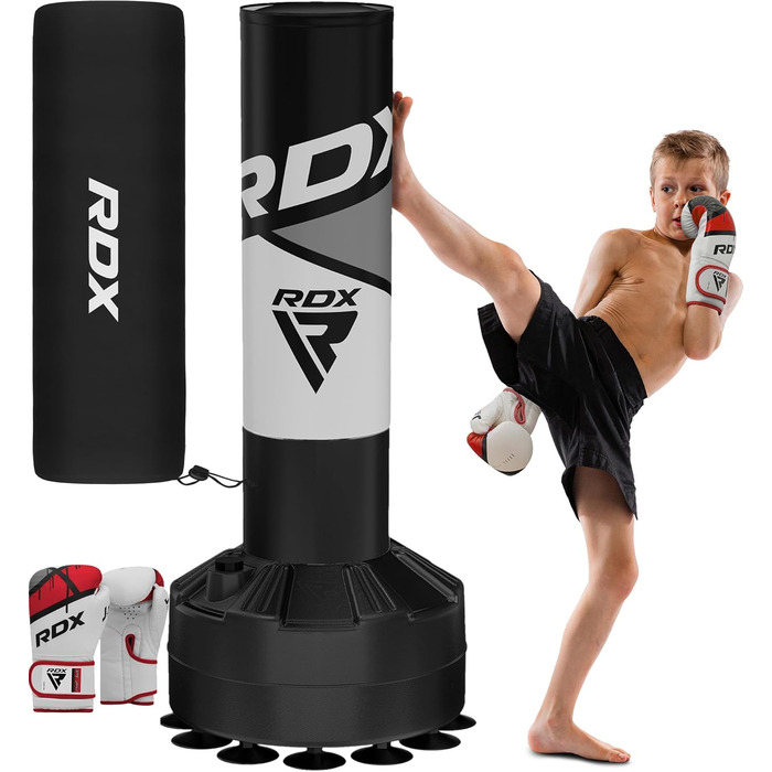 Боксерський мішок RDX для дітей, стійка, рукавички, MMA, кікбоксинг, бокс, рукопашний бій, муай-тай, сірий, 120 см