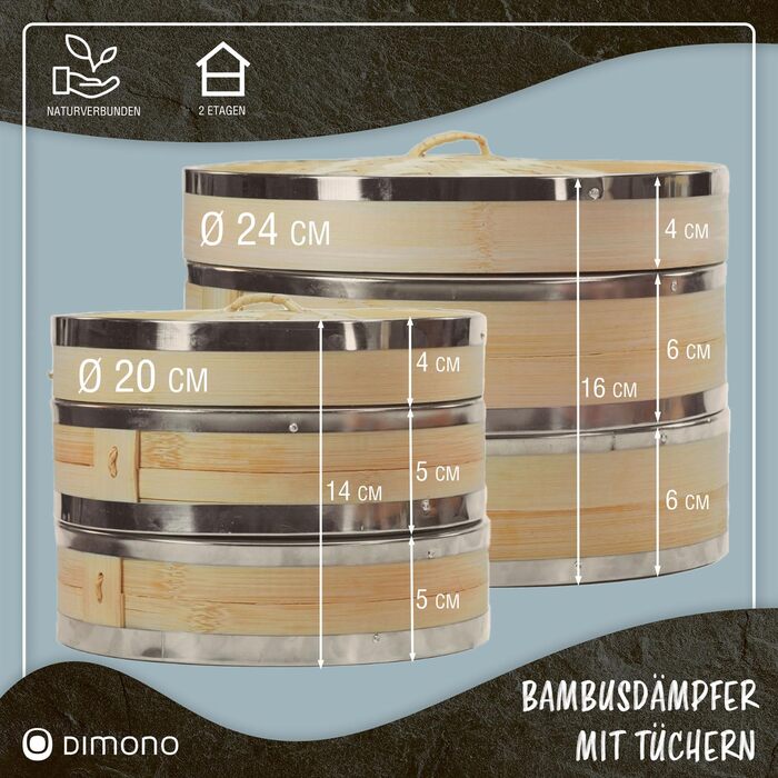 Пароварка Dimono® з бамбуком та нержавіючою сталлю, 2 яруси, набір з 2 шт.