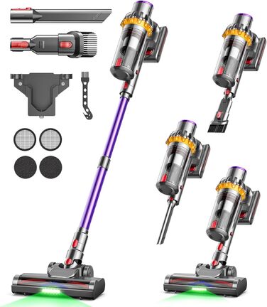 Бездротовий акумуляторний пилосос MAUOKE 45000Pa з LED-дисплеєм та V-подібною насадкою, 6-в-1 для дому, килимів, твердих поверхонь та видалення шерсті тварин