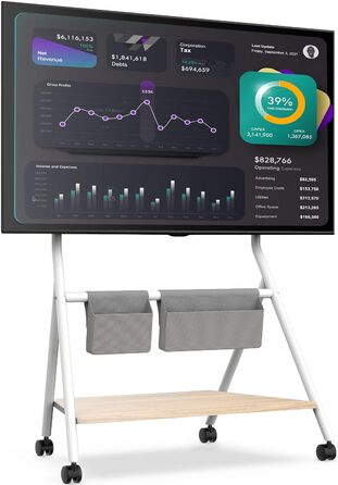 Підставка для телевізора FITUEYES Design Mobiler, роликова, для телевізорів 55-78 дюймів, до 45 кг, регульована висота, металева конструкція, полиця з дерева, для офісу, школи, дому, серія Collector (різні кольори)