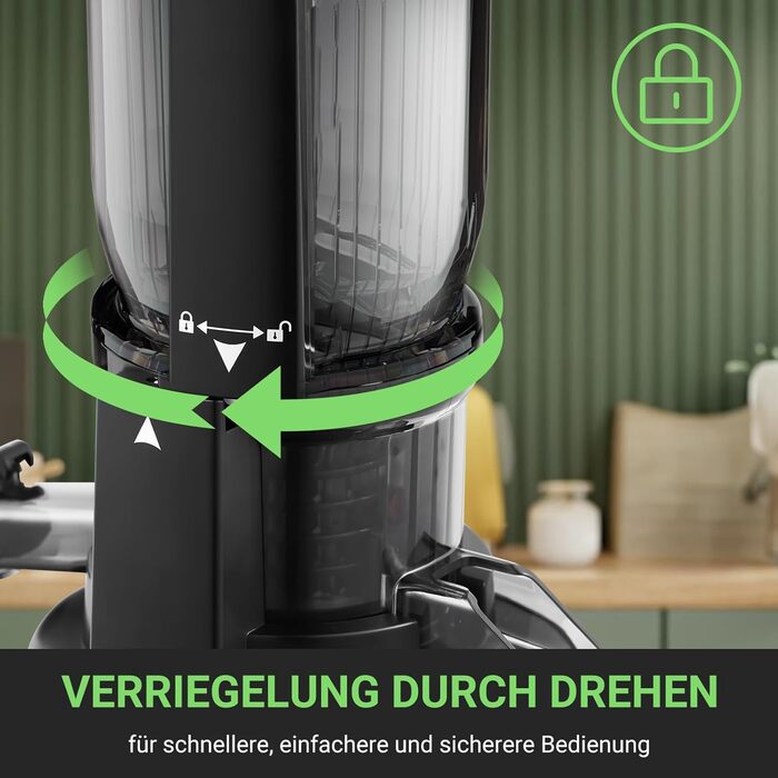 AMZCHEF Електричний соковитискач Slow Juicer 103 мм - потужність 250W, для овочів та фруктів, з 2 фільтрами, тихий двигун, функція реверсу, чорний