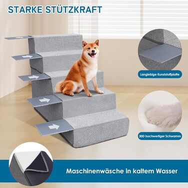 Myiosus Dog Stairs for Small Dogs, 2 Steps Pet Stairs, Waterproof Dog Steps made of Sponge, Non-Slip Dog Ramp for Sofa Bed, Dog Stairs with Washable Cover, Portable Cat Stairs (Removable 5-Step Dog Stairs, Grey)