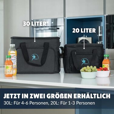 Термосумка 20/30L (складніша) - ізольована сумка-холодильник 10-12 годин для пікніка, роботи, покупок (30л, чорна) з відкривачем та PEVA-матеріалом