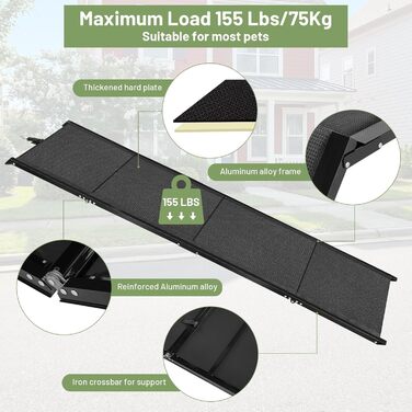 IKIMI Voistino - широка та довга рампочка для собак та котів (180x50 см), портативна, складна, для авто, вантажівок, SUV