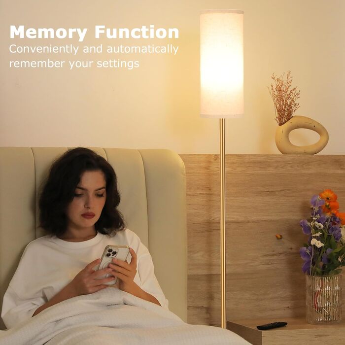 Стельова лампа PreeOtti для вітальні з LED, диммуванням, пультом, 4 колірними температурами, сірий абажур, для вітальні, спальні, офісу