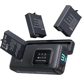 Зарядний пристрій LLANO AC3 30W з 3 акумуляторами 1950mAh для DJI Osmo Action 6/5 Pro/4/3 & Osmo 360, трьохпортовий, PD-зарядка, LED-дисплей, портативний кейс